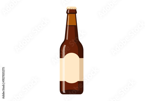 A brown bottle of beer with a blank label, isolated on a white background, perfect for design projects related to beverages