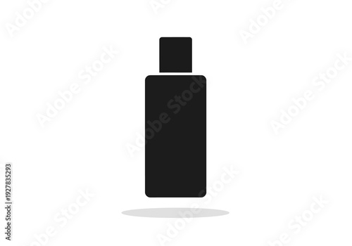 Black silhouette icon of a cosmetic bottle for shampoo or lotion. Simple vector graphic illustration for beauty and personal care product packaging design