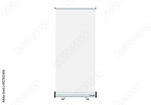 A vertical blank pull up banner display isolated on a white background. Vector template mockup for event promotion and advertising