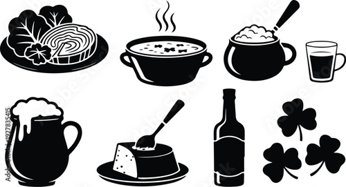 St Patricks Silhouette Icon Vector Set Saint Patrick Typography Silhouette Icon Pack