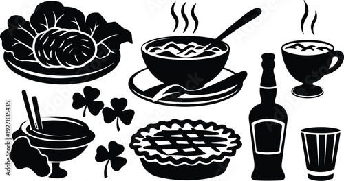 St Patricks Silhouette Icon Vector Set Saint Patrick Typography Silhouette Icon Pack