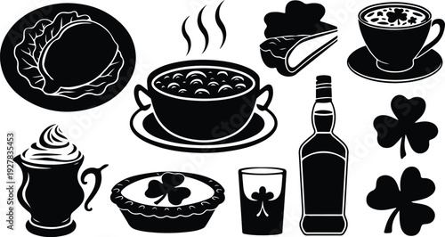 St Patricks Silhouette Icon Vector Set Saint Patrick Typography Silhouette Icon Pack