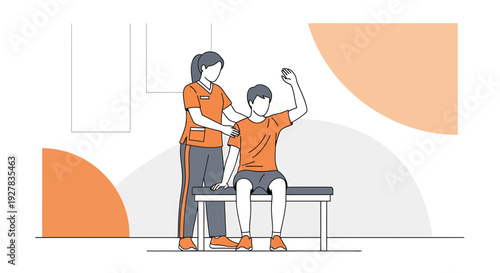 Physical Therapist Assists Patient With Arm Rehabilitation Exercise