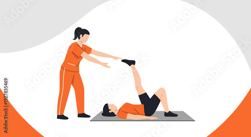 Physical Therapist Helping Patient with Leg Exercise on Mat