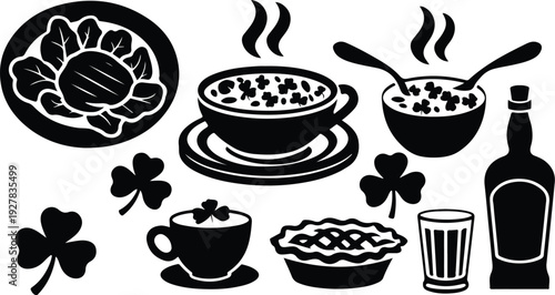 St Patricks Silhouette Icon Vector Set Saint Patrick Typography Silhouette Icon Pack