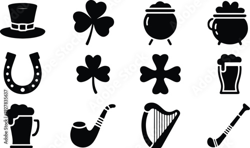 St Patricks Silhouette Icon Vector Set Saint Patrick Typography Silhouette Icon Pack