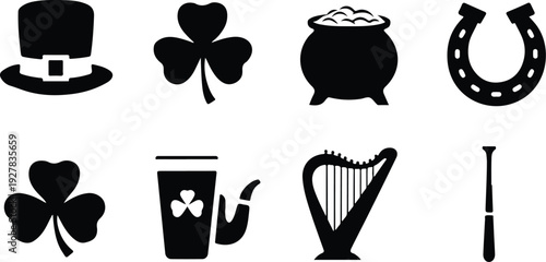 St Patricks Silhouette Icon Vector Set Saint Patrick Typography Silhouette Icon Pack