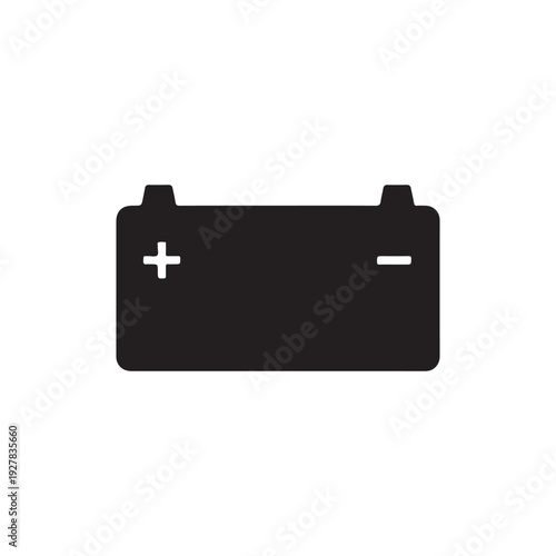 Black battery icon with plus and minus signs on white background  simple symbol