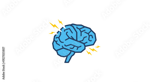 Blue brain with yellow sparks flying.