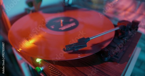 Long Play record spinning on a turntable