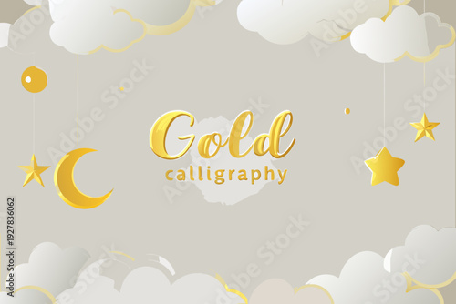 A dreamy background featuring the word gold with celestial elements