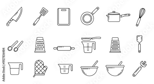 Collection of Kitchen Utensils and Appliances Icons.