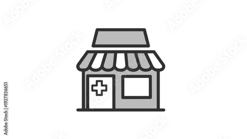 Simple Line Illustration of a Pharmacy.