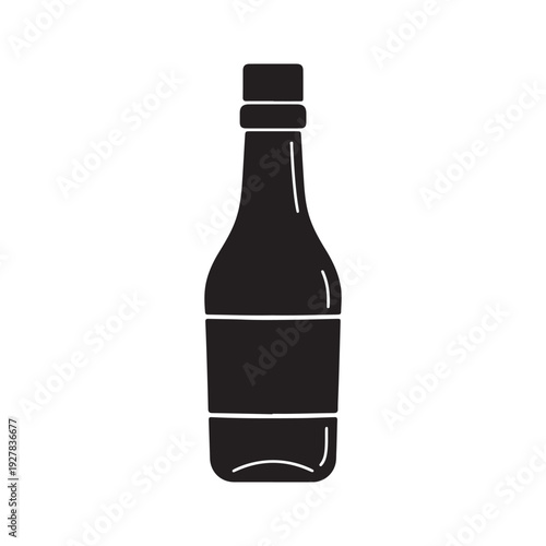 Black bottle icon with cap and label isolated on white background for design and illustration purposes  simple modern symbol