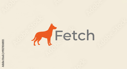Dog fetch logo orange canine silhouette with text on beige background
