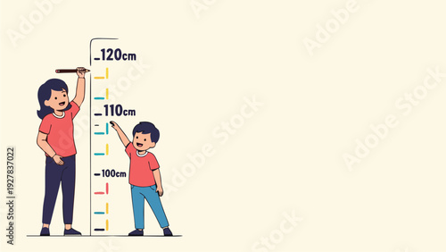 Children Measuring Height on Growth Chart Illustration for Pediatric Health and Development