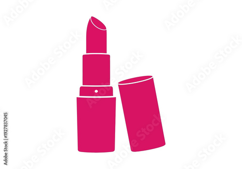 A vibrant pink lipstick icon with its cap off, presented as a flat vector graphic. This stylish cosmetic symbol is perfect for beauty, fashion, and makeup design mockups