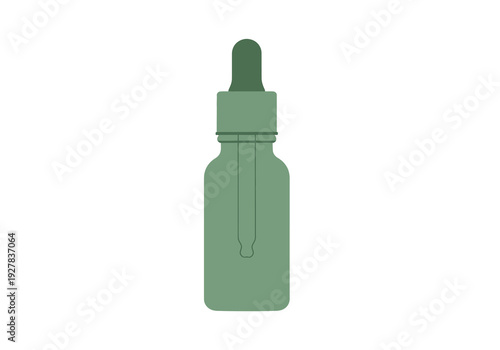 Green cosmetic dropper bottle for serum, essential oil or liquid medicine. Vector illustration mockup for skincare and beauty product packaging design isolated on white background