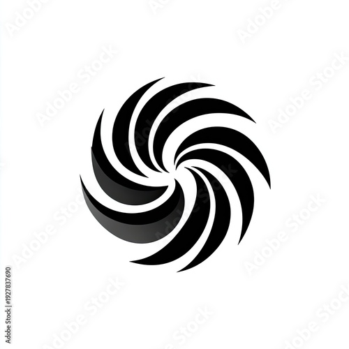 Abstract black and gray swirling design against a white background, suggesting motion