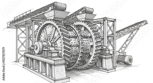 Industrial Machinery with Gears and Conveyors.