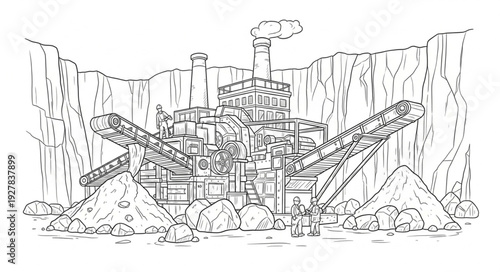 Industrial Mine with Machinery and Rocks.