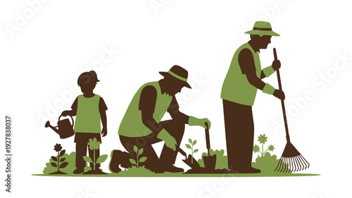 Generational Growth and Nurturing Stages of Life in Gardening and Sustainability Concept Illustration