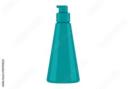 Teal cosmetic pump bottle mockup. Vector illustration of a blank skincare product container isolated on a white background
