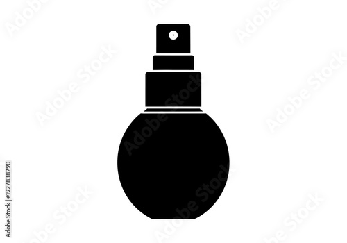 Simple black silhouette icon of a perfume spray bottle. Vector graphic illustration of a cosmetic atomizer container mockup isolated on white. eps design