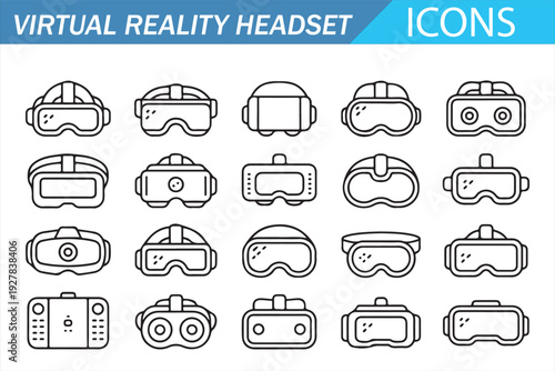 Augmented and Virtual Reality Headset Icons – Line Art Vector Pack