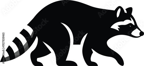 Raccoon Silhouette Vector Illustration of Wild Forest Animal Isolated on White Background Wildlife Graphic Design Element