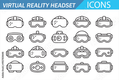 Virtual Reality Glasses Icons – Metaverse Technology Outline Set