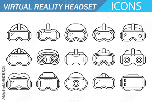 Virtual Reality Headset Icons Collection – VR Glasses Line Outline Technology Set