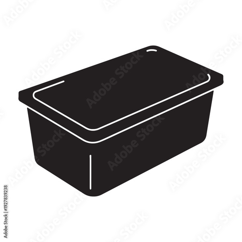 Black rectangular plastic container with lid and handle  storage box  household item  kitchenware