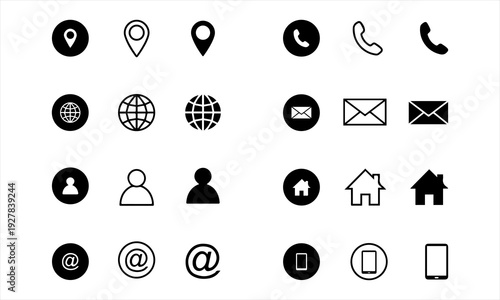 A business icon with a distinct style for a firm link. Name, contact information, phone, mobile, address, mail, website, and message card sign. Design template for contact symbols.