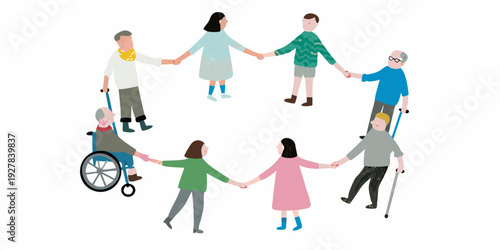 Diverse group of people holding hands in a circle showing unity