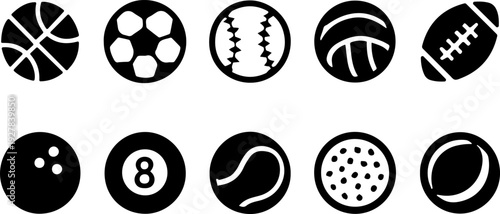 10 sports ball icons set flat design vector illustration scalable graphic art for games and fitness