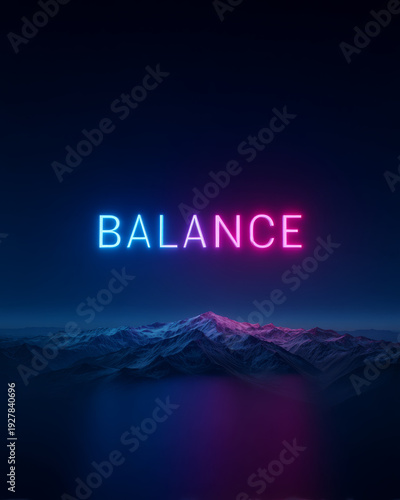 Wallpaper Mural Focus and disciplinework create life balance in serene night landscape with neon light text glowing above tranquil mountain and water scenery Torontodigital.ca
