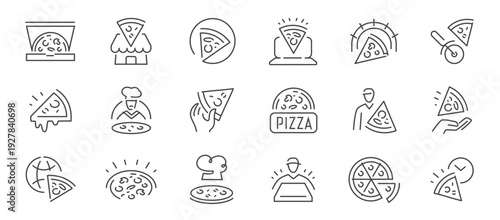 Pizza pizzeria line icons set. Delivery, restaurant and fast food vector collection symbols
