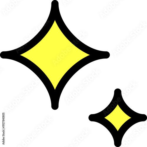 キラキラ、ピカピカ、星のアイコン、装飾（黄色）