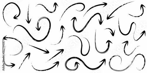 Collection of hand drawn black arrows pointing in various directions