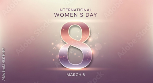 International women's day celebration with shining number eight on purple background