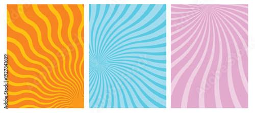 Vibrant Radial Wave Swirl Panels Abstract | Psychedelic Hypnotic Sunburst in Orange, Cyan, Pink | Energetic Op Art Optical Illusion Background 