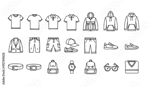 Casual Men Clothes Line Icon Set Editable Stroke Fashion E Commerce Vector Pack