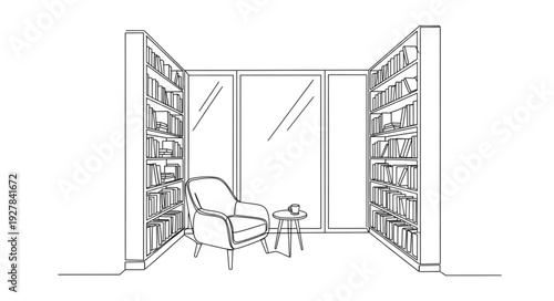 Library with Bookshelves and Reading Chair.