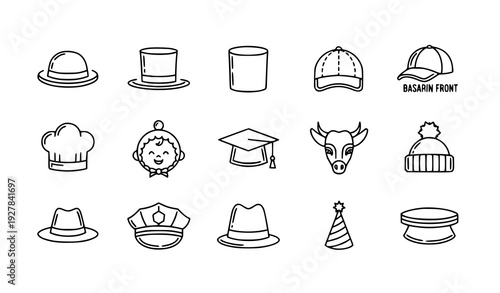 Hats Line Icons Set Editable Stroke Headdress Outline Symbols Vector Collection