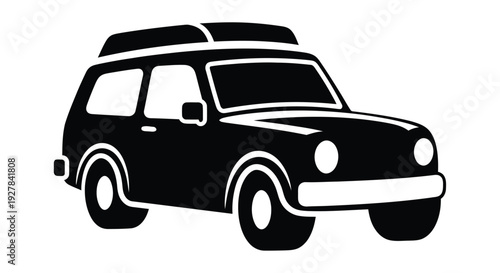 Black silhouette of a vintage station wagon with a roof rack