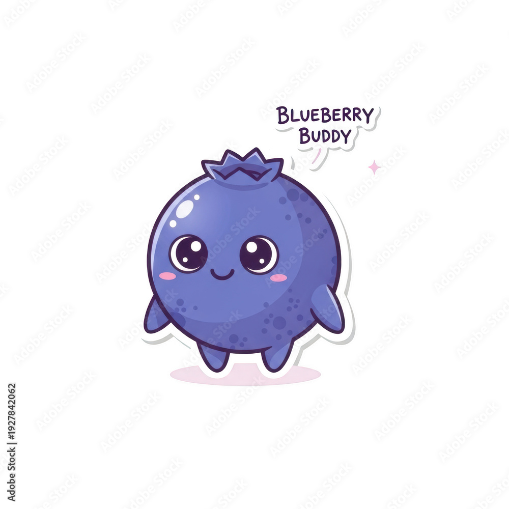 Fototapeta premium Cute blueberry buddy cartoon character illustration isolated on black background whimsical fruit mascot design for kids creative projects