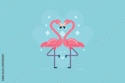 Two pink flamingos forming a heart shape a romantic illustration