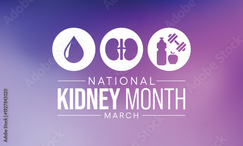 National Kidney month observed annually in March to raise awareness about kidney disease. Vector illustration.