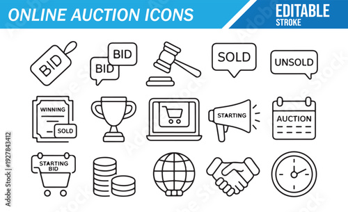 Ecommerce Bidding and Competition Outline Icons